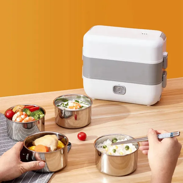 Portable Electric Lunch Box – 2-Tier Self-Heating Food Warmer with Stainless Steel Containers 