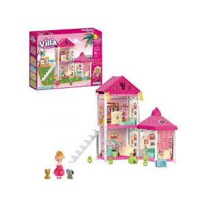 Little Fun Villa Building Set 556-102A – 108 PCS DIY Dollhouse Playset with Pool & Slide (Ages 3+)