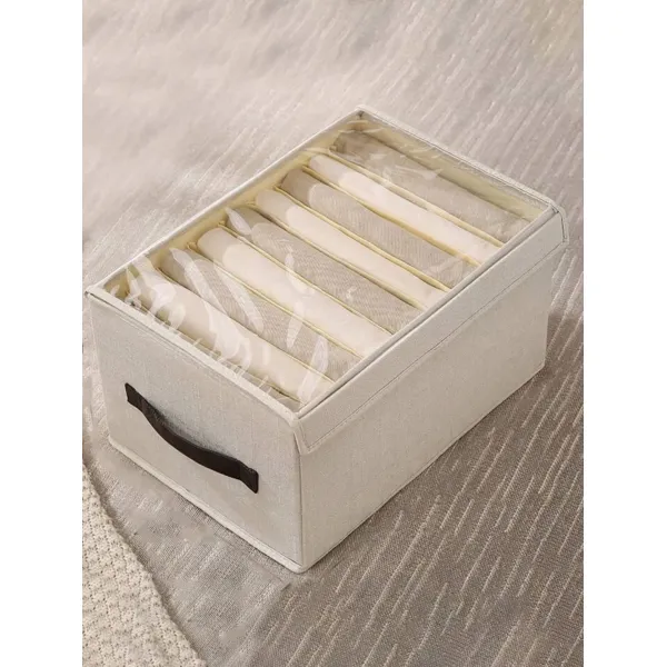 Pants Compartment Organizer with Cover – Multi-Grid Wardrobe Storage Box for Jeans, Trousers & Leggings