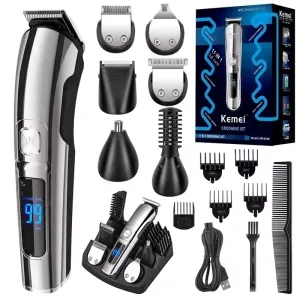 Kemei KM-8601 5-in-1 Men’s Grooming Kit – All-in-One Face & Hair Styling Trimmer with LED Display