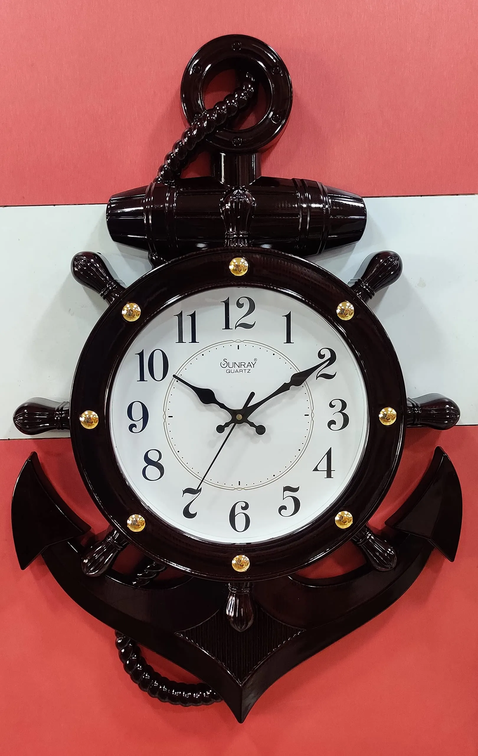 Sunray Quartz Nautical Anchor Wall Clock – Unique Ship Wheel Design for Home & Office Decor