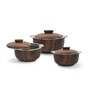 Jaypee Aura 3-Piece Insulated Casserole Set – Premium Designer Hot Pot with Elegant Wood-Finish