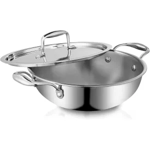 Baltra 26cm Tri-Ply Stainless Steel Kadhai with Stainless Steel Lid – Professional Grade Cookware for Modern Kitchens