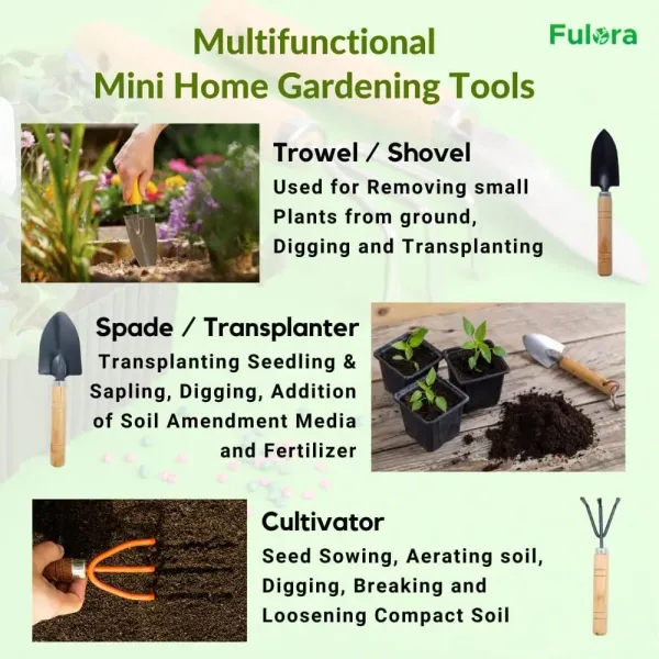 Fulora Mini Home Gardening Tool Set – 3-Piece Garden Hand Tools Kit for Indoor Plants & Succulents