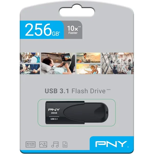 PNY Turbo 256GB USB 3.1 Flash Drive – High-Speed Memory Stick with Sliding Collar Design, Up to 10x Faster
