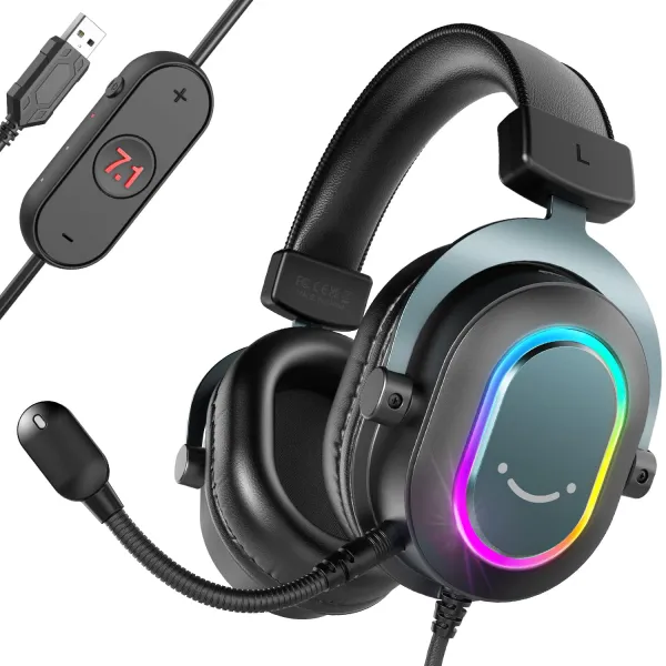 Fifine AmpliGame H6 USB Gaming Headset – 7.1 Virtual Surround Sound, 24-Bit Hi-Fi Audio, Detachable Mic & RGB Lighting – Lightweight Pro Design for PC/PS4/PS5