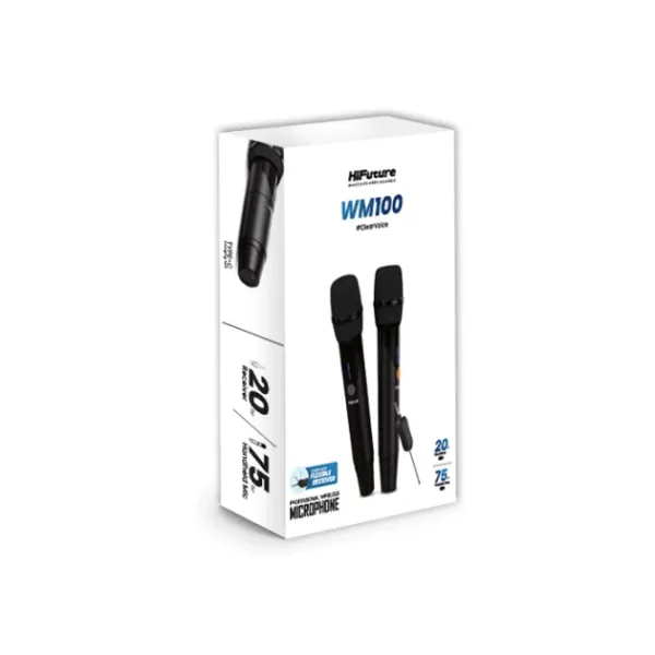 HiFuture WM100 Professional Wireless Microphone System – Dual Handheld Mics, 20H Battery Life, Type-C Fast Charging & Flexible Receiver for Karaoke, Events & Presentations