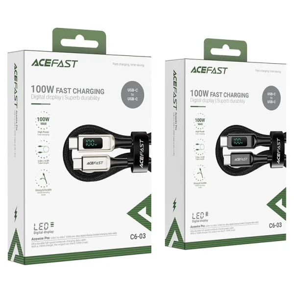 ACEFAST C6-03 USB-C to USB-C Cable – 100W Fast Charging with LED Power Display