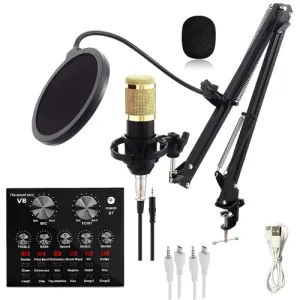 BM-800 Professional Condenser Microphone Kit – High-Sensitivity Studio Recording Mic with Adjustable Scissor Arm Stand, Shock Mount & Pop Filter 