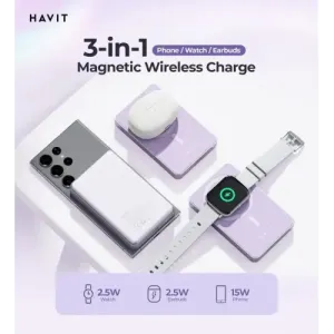 Havit PB5219 3-in-1 Magnetic Wireless Portable Power Bank – 10,000mAh Fast Charging with LED Display