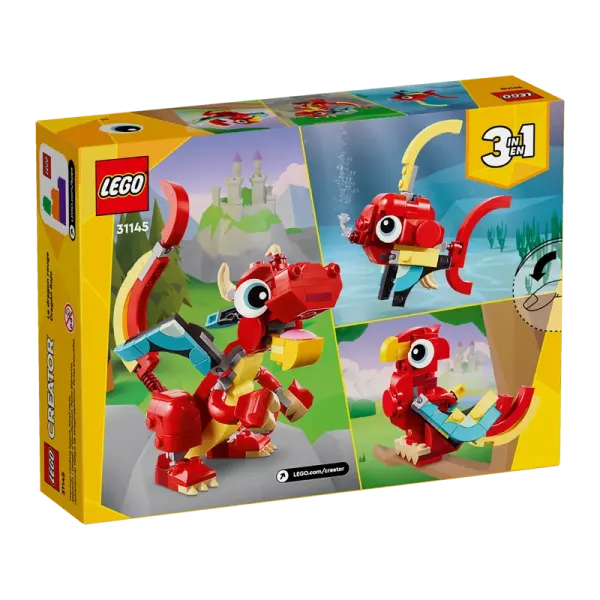 LEGO Creator 3-in-1 Red Dragon 31145 – Build 3 Mythical Creatures in 1 Set