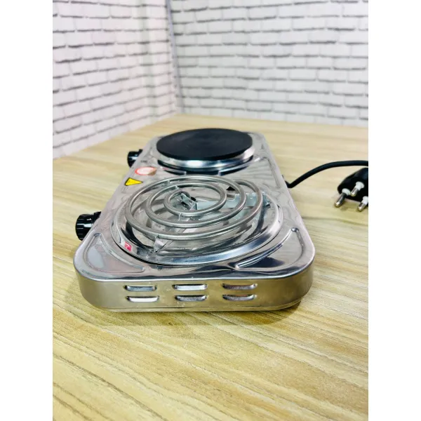 Double Electric Coil Cooktop – 2000W Portable Dual Burner Countertop Stove with Adjustable Temperature Control & Power Indicator Lights – Compact High-Power Hot Plate for Home