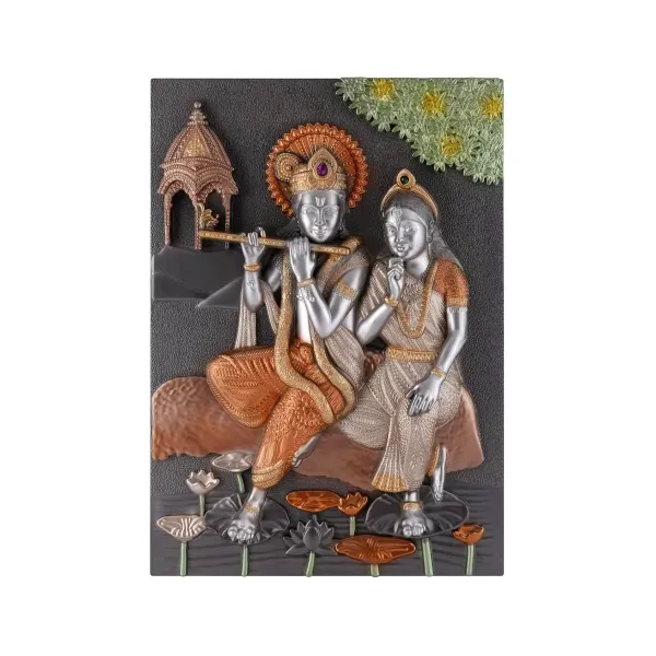 Radha Krishna 3D Relief Wall Hanging – M11 Wooden Frame Spiritual Home Decor