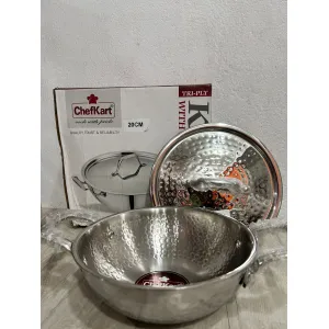 ChefKart® Triply Kadai Hammered – 20cm | 5-Year Warranty | Induction & Gas Compatible | Healthy Cooking with Tri-Ply Technology | Cook with Pride