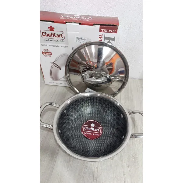 ChefKart® Honeycomb Triply Kadhai – 24cm | Non-Staining & Non-Toxic | Induction & Gas Compatible | 5-Year Warranty | Safe Cookware with Tri-Ply Technology | Cook with Pride