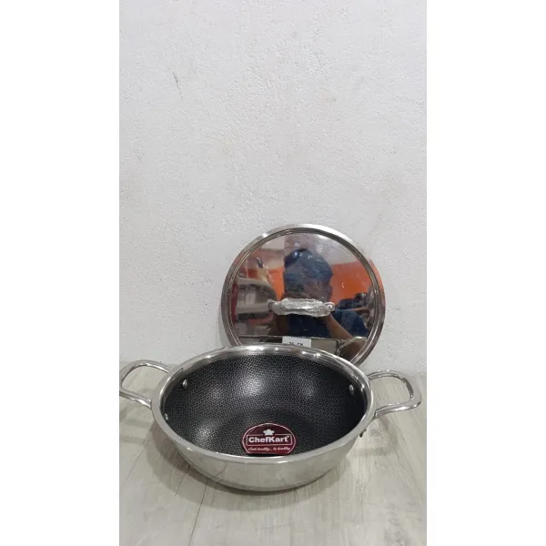 ChefKart® Honeycomb Triply Kadhai – 24cm | Non-Staining & Non-Toxic | Induction & Gas Compatible | 5-Year Warranty | Safe Cookware with Tri-Ply Technology | Cook with Pride