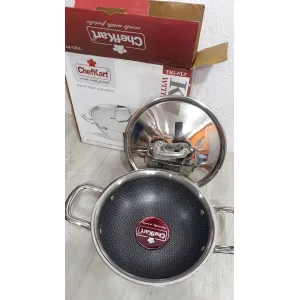 ChefKart® Honeycomb Triply Kadhai – 24cm | Non-Staining & Non-Toxic | Induction & Gas Compatible | 5-Year Warranty | Safe Cookware with Tri-Ply Technology | Cook with Pride
