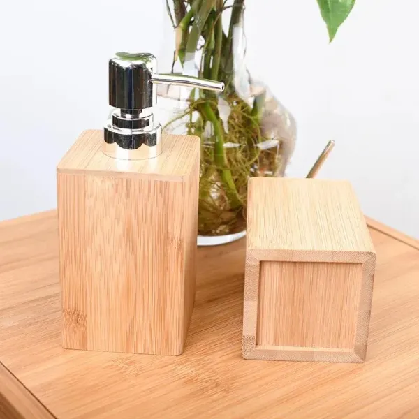 Eco-Friendly Bamboo Soap Dispenser-2- – 230ml Refillable Liquid Hand Soap Pump for Kitchen & Bathroom – Modern Natural Wood & Matte Black Lotion Bottle – Rust-Proof Pump – Minimalist Sink Organizer