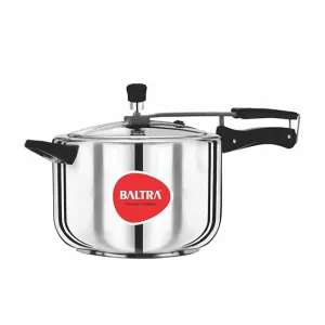 BALTRA Fortune 5 Liter Stainless Steel Pressure Cooker – High-Grade Mirror Finish Outer Lid Cooker – Induction and Gas Compatible – Heavy Sandwich Bottom for Even Heating – Silver