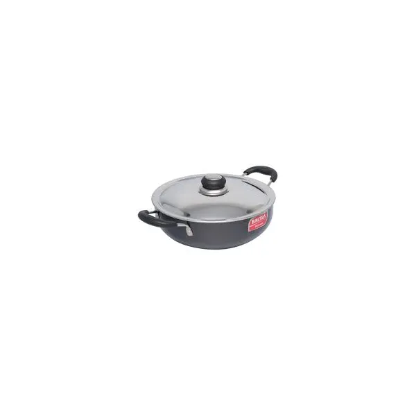 BALTRA Kadai | Megna | 26cm | Heats quickly and evenly retains heat | Heavy gauge pure virgin aluminium for low oil cooking | Comes with SS lid210