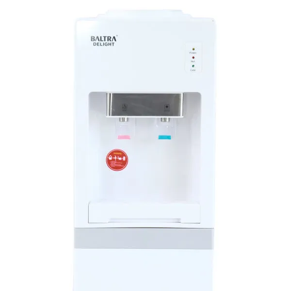 BALTRA Water Dispenser | Delight | 2 taps for hot & normal water | Heating capability: 5 L/hr | Heating temperature: 90°C | Made with ABS material | Comes with a cabinet | 550 W | 12 Months waqrra