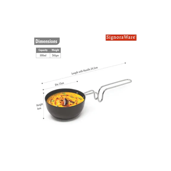 Signoraware Pan | Opulent Hard Anodised Tadka Pan | 130 mm / 500 ml