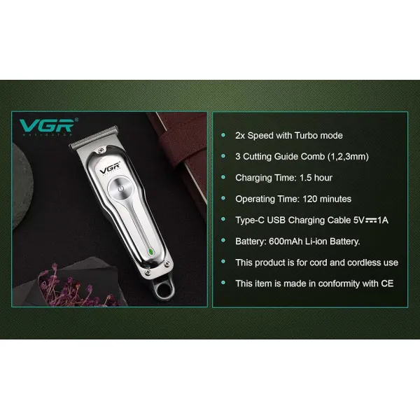VGR V‑071 Cordless Professional Hair Clipper | Dual‑Speed | 600mAh Battery