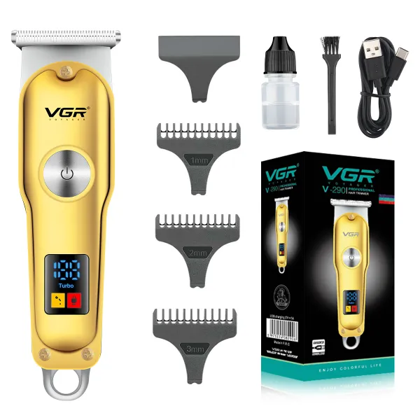 VGR V‑290 Professional Hair Trimmer | Digital Display | 600mAh Battery | 120‑Minute Runtime | Golden Edition