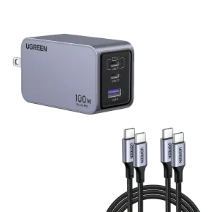 UGREEN Nexode Pro 100W 3‑Port GaN Fast Charger | Intelligent Power Distribution | Compact & Powerful