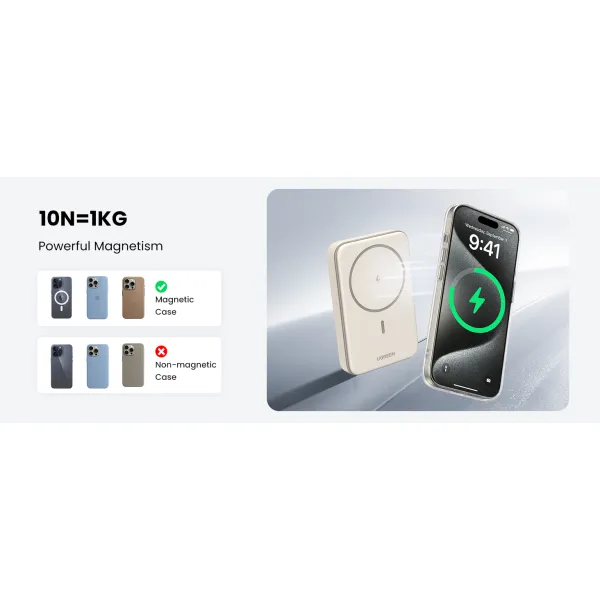 UGREEN Wireless Magnetic Power Bank 10000mAh | Snap‑On MagSafe Charging | Slim & Portable