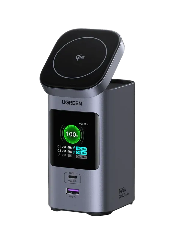 UGREEN Nexode Power Bank 20000mAh 145W with Qi2 Wireless Charging | Multi‑Device High‑Power Charging | Smart TFT Display