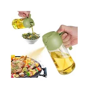 2 in 1 Oil Sprayer and Dispenser Bottle 500ml Glass Oil Spray Bottle with Premium Nozzle for Air Fryer Roasting and Frying Cooking Kitchen Use