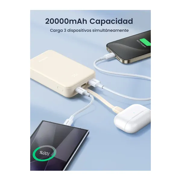 UGREEN 20000mAh 22.5W Power Bank with Built‑in USB‑C Cable | Portable 3‑Port Charger | Smart LED Display