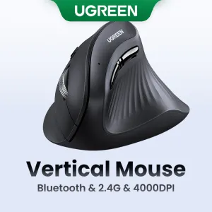 UGREEN Ergonomic Vertical Wireless Mouse | 57° Natural Grip | Dual Connectivity | White