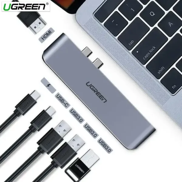 UGREEN-Dual USB-C to HDMI+USB 3.0 + Type C female + PD Converter