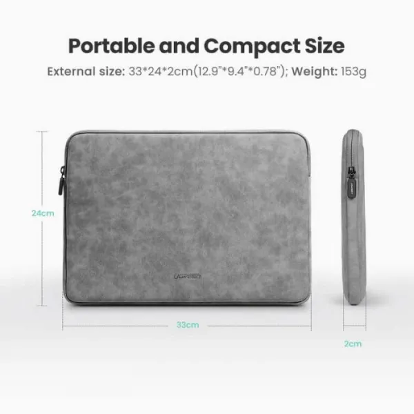 UGREEN 16 Inch Waterproof Laptop Sleeve Case Notebook Sleeve Pouch Anti-Scratch Protective Case Protective Cover Grey