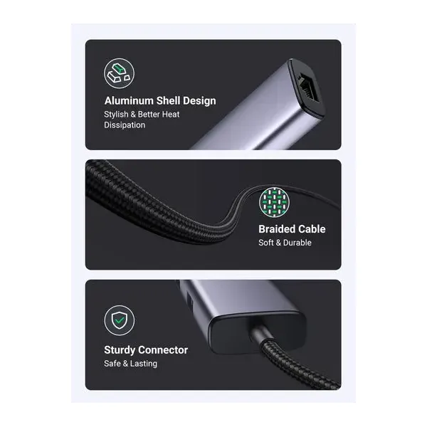 UGREEN USB‑C to 3×USB3.0 Hub + RJ45 Gigabit Ethernet Adapter | Multi‑Port Expansion | 4K HDMI