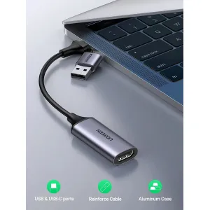 UGREEN Video Capture Card 4K HDMI to USB-A/USB-C HDMI Capture Card Full HD 1080P USB 2.0 Capture Video and Audio Recording for Gaming, Streaming, Teaching, Video Conference