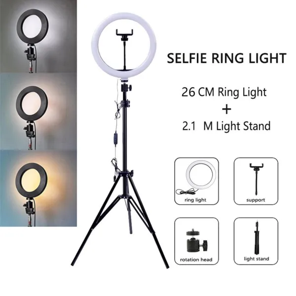 Big Size 26cm Ring Light with 7ft Stand & Mobile Holder | Dimmable | TikTok/Streaming Setup