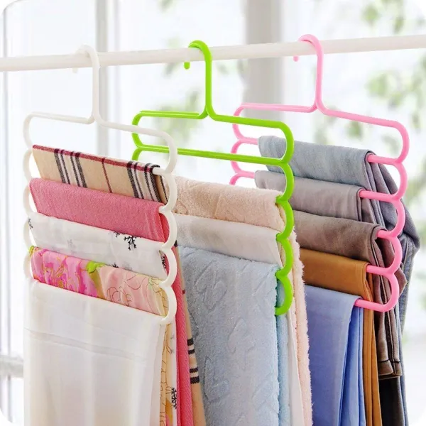 Plastic 5 Layer Multipurpose Hanger for Clothes Pants Ties Wardrobe - Pack of 4