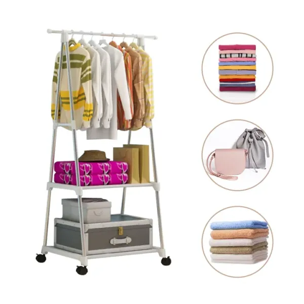 Triangle Simple Clothes Hanger Stand Storage Rack Coat Rack With Wheels 
