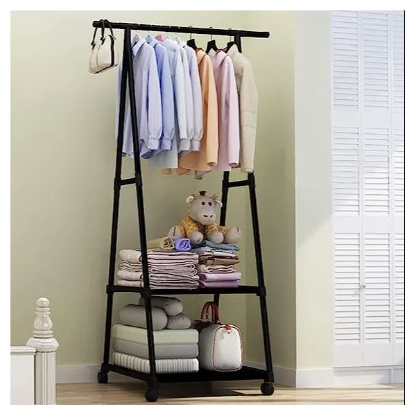 Triangle Simple Clothes Hanger Stand Storage Rack Coat Rack With Wheels 