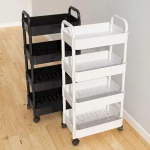 Trolley Rack Kitchen Bedroom Multi‑Layer Storage Rack with Wheels | 4 Layer Black