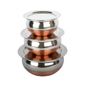 Copper Bottom Stainless Steel Handi Set with Lid | Set of 3
