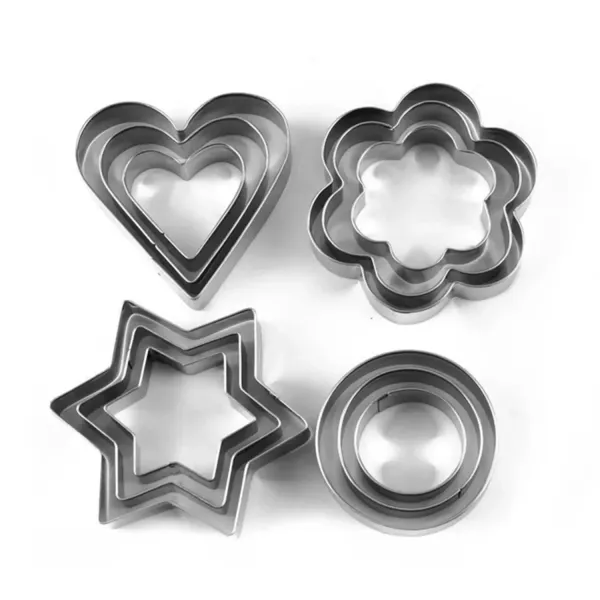 12 PCS Stainless Steel Cookie Cutter Set | Round, Heart, Star & Flower Shapes