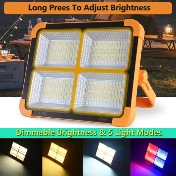 USB & Solar Rechargeable LED 4 light battery Flood Light – 288 LEDs Portable & IP66 Waterproof Outdoor Light for Garden, Camping, Garage, and Emergency Use