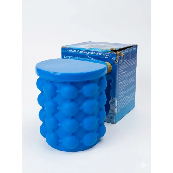 Ice Cube Maker Genie Silicone Ice Bucket – Double Chamber 120 Cube Capacity, Airtight Lid, Space-Saving Ice Storage & Beverage Chiller