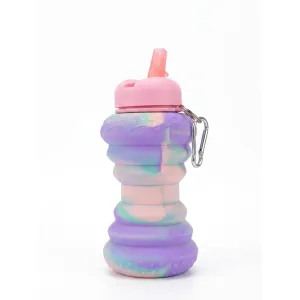 Collapsible Silicone Water Bottle for Kids – 520–600ml Foldable Leak-Proof Donut Design BPA-Free Travel Bottle with Carabiner Clip & Straw