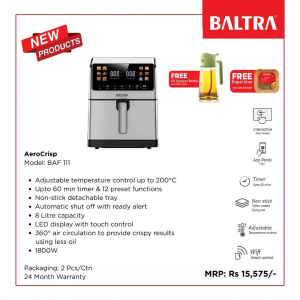 Baltra AeroCrisp BAF 111 Smart WiFi Air Fryer – 8L Capacity, 1800W, 360° Rapid Air Technology