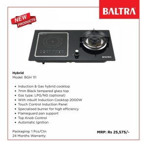 Baltra Hybrid Cooktop BGH 111 – 2-in-1 Induction & Gas Stove, 2000W, Tempered Glass Top